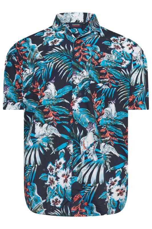  Tallas Grandes ESPIONAGE Big & Tall Blue Tropical Hawaiian Print Shirt
