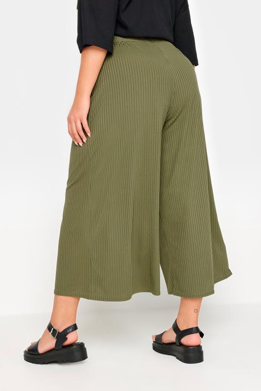 LIMITED COLLECTION Plus Size Khaki Green Ribbed Culottes | Yours Clothing 4