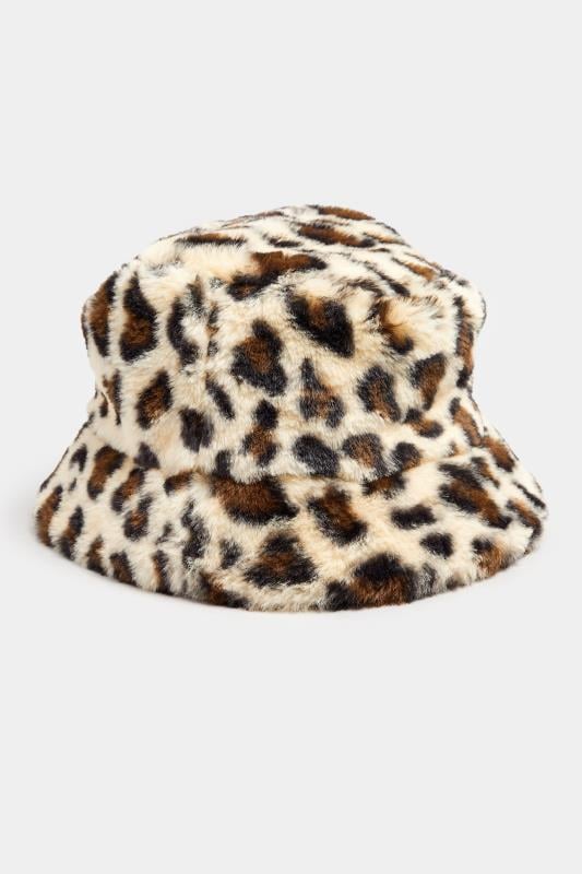 Natural Brown Leopard Print Faux Fur Bucket Hat | Yours Clothing  2