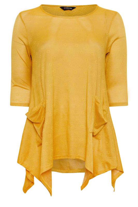 YOURS Plus Size Mustard Yellow Hanky Hem Pocket Top | Yours Clothing 5