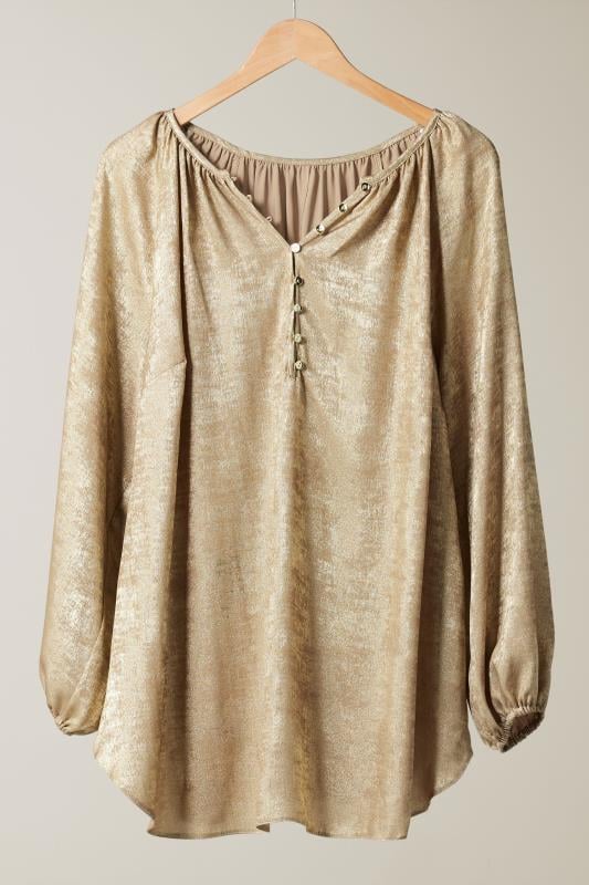 EVANS Plus Size Gold Satin Long Sleeve Blouse | Evans  5