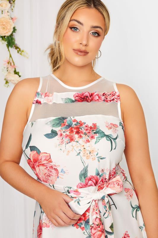 YOURS LONDON Curve Plus Size White & Pink Mesh Floral Skater Dress | Yours Clothing  4