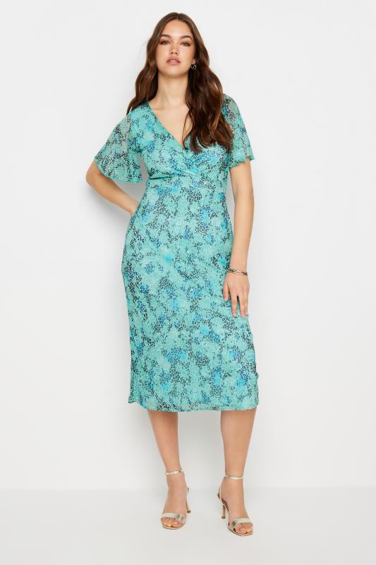 LTS Tall Women's Blue Leopard Print Mesh Midaxi Wrap Dress | Long Tall Sally 1