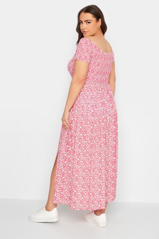 YOURS Plus Size Pink Ditsy Floral Bardot Maxi Dress | Yours Clothing 3