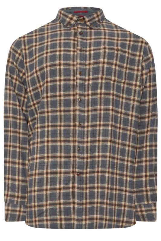 D555 Big & Tall Tan Brown Check Print Long Sleeve Shirt | BadRhino 3