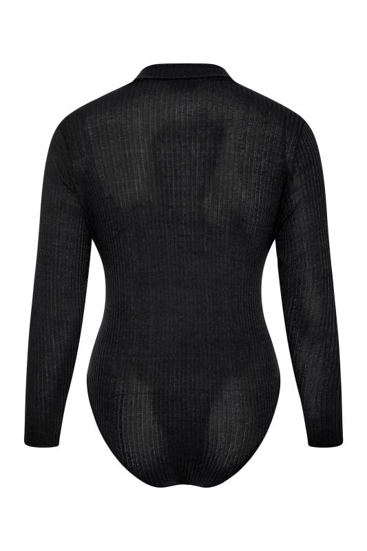 LIMITED COLLECTION Plus Size Black Ribbed Rugby Collar Bodysuit | Yours Clothing 6