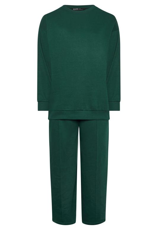 YOURS Plus Size Forest Green Crew Neck Sweatshirt & Wide Leg Jogger Co-Ord Set | Yours Clothing 6