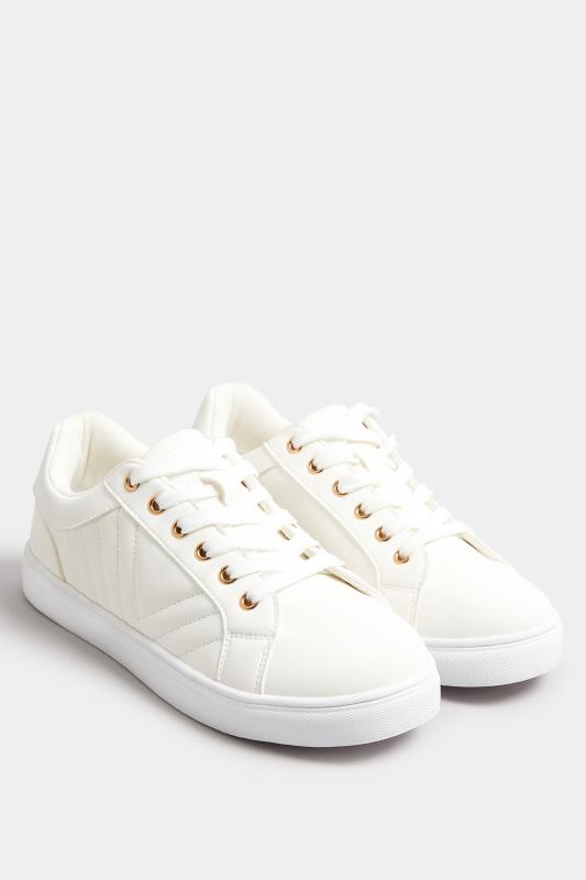 White Quilted Trainers In Extra Wide EEE Fit | Yours Clothing 2