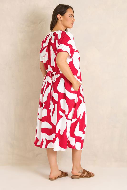 EVANS Plus Size Red Premium Linen Abstract Print Maxi Dress | Evans 4