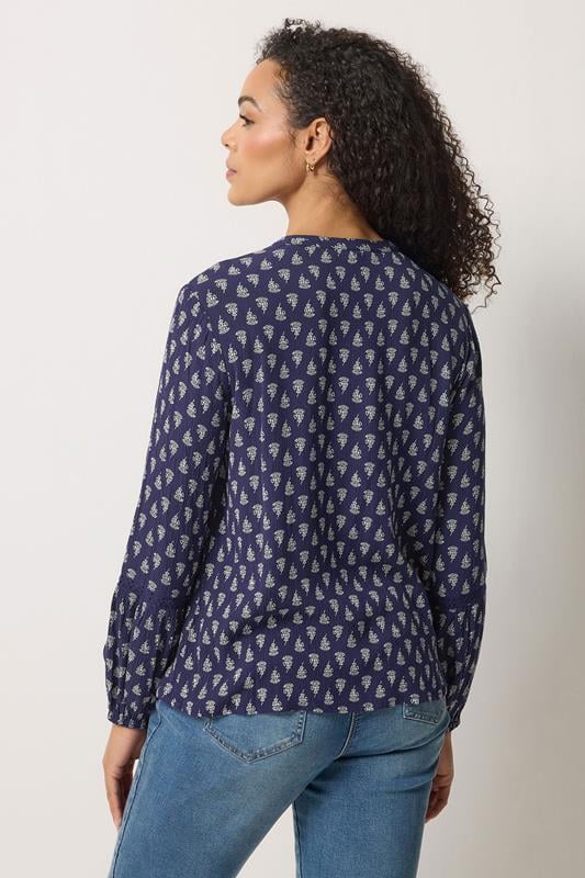 M&Co Navy Blue Aztec Tie Neck Blouse | M&Co 4