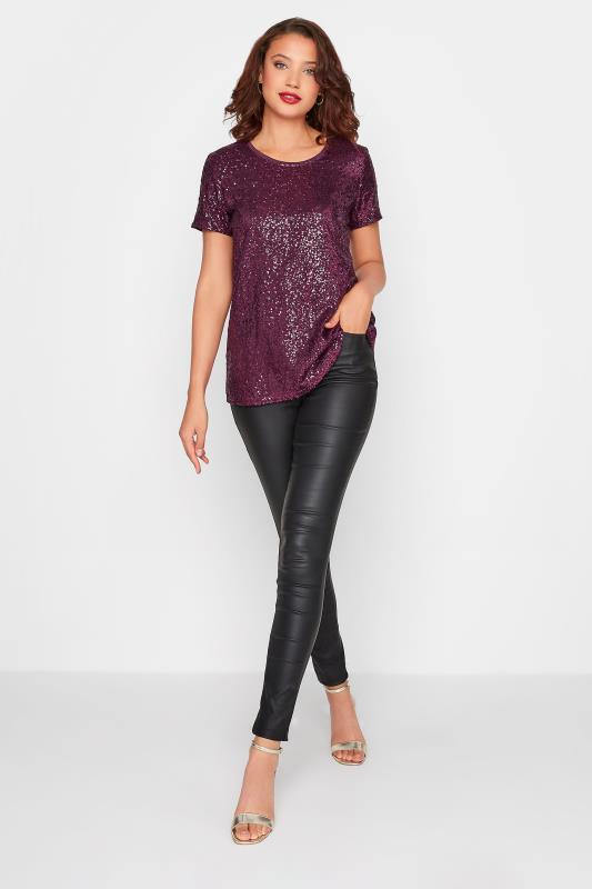 LTS Tall Purple Sequin Embellished Boxy T-Shirt 2