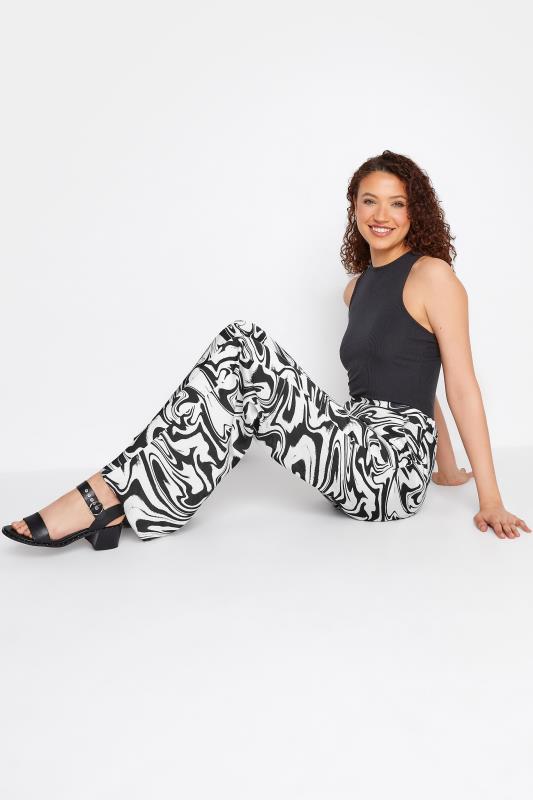 LTS Tall Women's Black Marble Print Satin Wide Leg Trousers | Long Tall Sally  3