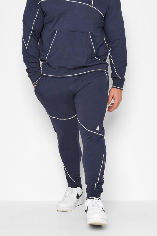  Grande Taille STUDIO A Big & Tall Navy Blue Contrast Piped Joggers