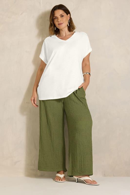 EVANS Plus Size Ivory White Button Shoulder T-Shirt | Evans 1