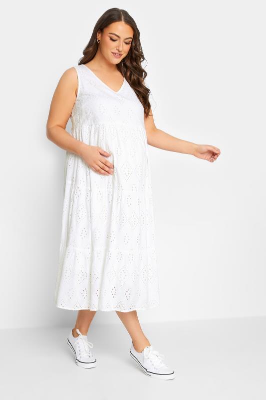Plus Size  BUMP IT UP MATERNITY Curve White Broderie Anglaise Tiered Midi Dress