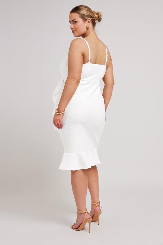 YOURS LONDON Plus Size White Ruffle Jacquard Dress | Yours Clothing 3