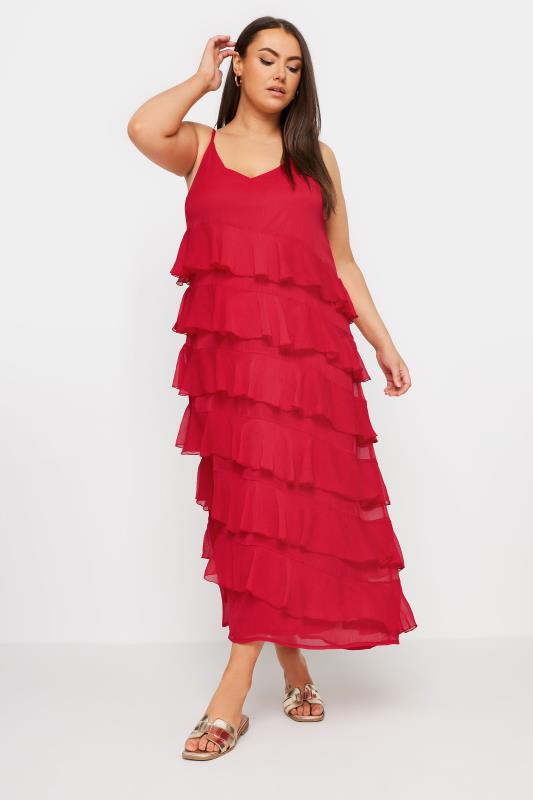 LIMITED COLLECTION Plus Size Red Frill Maxi Dress | Yours Clothing 3