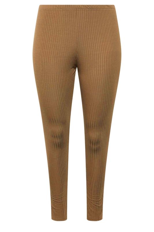 LIMITED COLLECTION Plus Size Camel Brown Ribbed Leggings | Yours Clothing 4