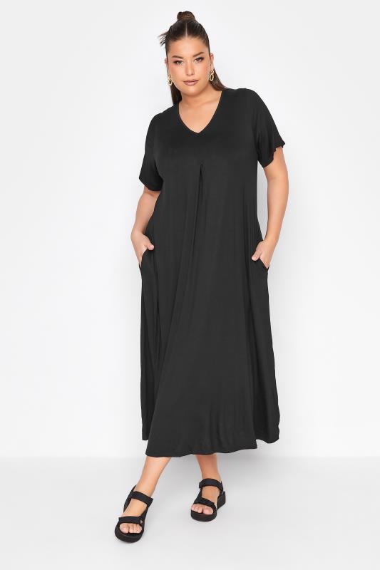  Grande Taille LIMITED COLLECTION Curve Black Pleat Front Maxi Dress