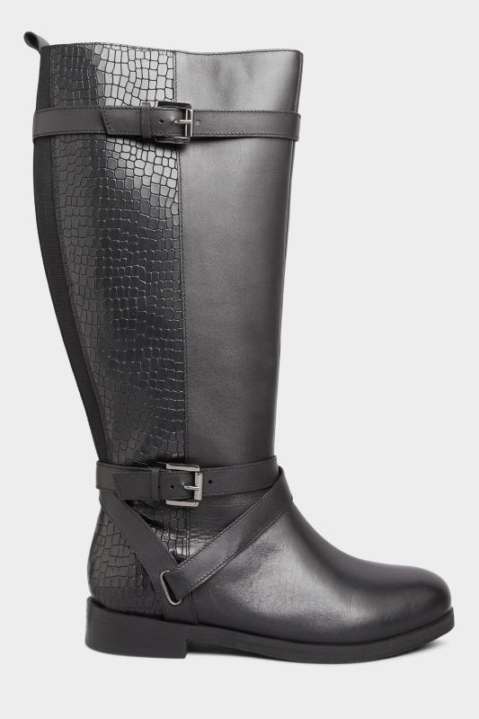 Black Leather Buckle Calf Knee High Riding Boots In Extra Wide EEE Fit 3