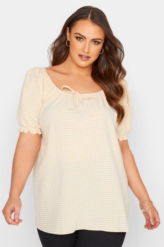 Plus Size  YOURS LONDON Stone Gingham Longline Gypsy Top
