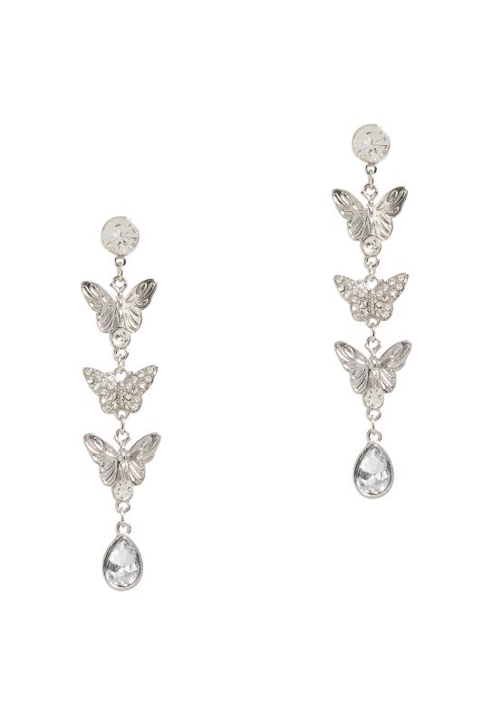 Silver Diamante Butterfly Drop Earrings 3