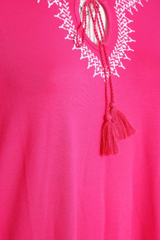 Plus Size Pink Aztec Embroidered Cold Shoulder Top | Yours Clothing 5