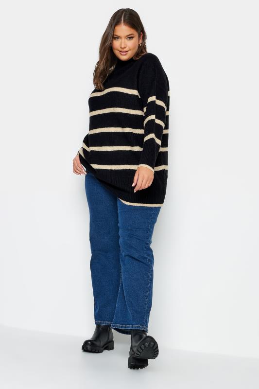 YOURS Plus Size Black Stripe High Neck Knitted Jumper | Yours Clothing 3