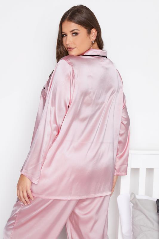 Plus Size Pink Contrast Piping Satin Pyjama Set | Yours Clothing 3