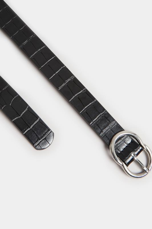 Black Croc Twisted Oval Buckle Belt | Yours Clothing 4