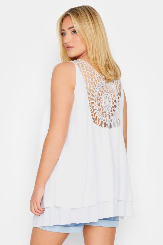 YOURS Plus Size White Crinkle Crochet Back Vest Top | Yours Clothing 5