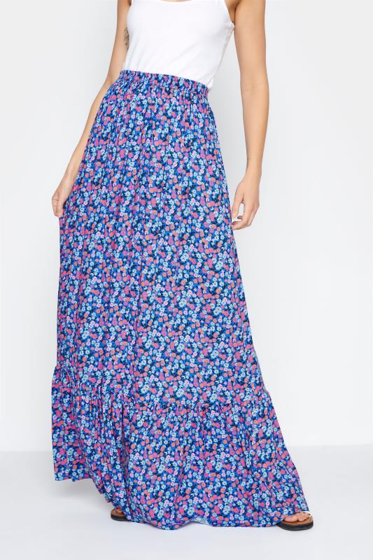 LTS Tall Bright Blue Ditsy Floral Maxi Skirt 1