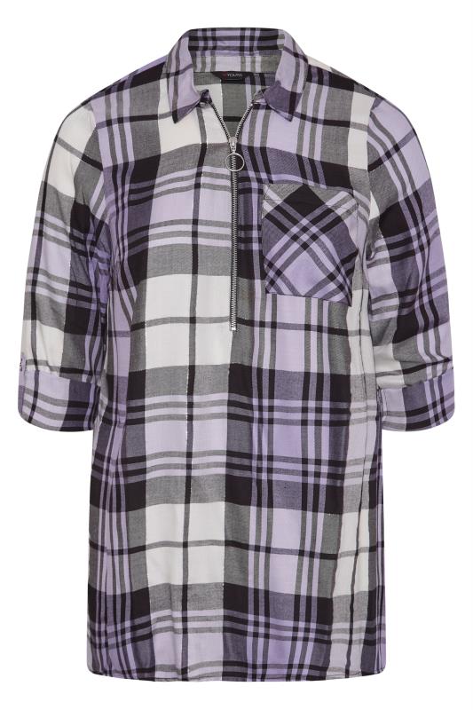 Plus Size Lilac Purple Zip Check Shirt | Yours Clothing  6