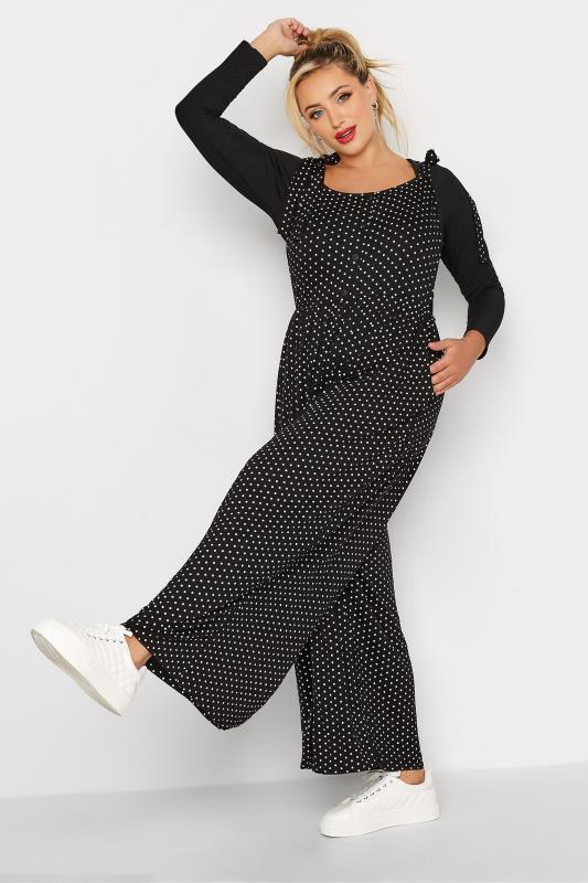 LIMITED COLLECTION Curve Black Polka Dot Culotte Dungerees 1