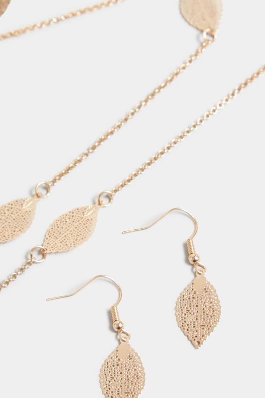 Gold Leaf Necklace & Earring Set | Yours Clothing 4