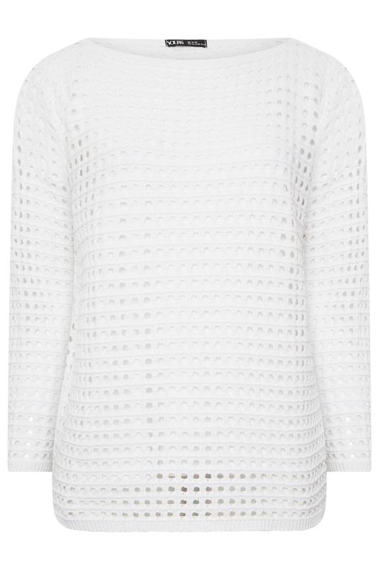 YOURS Plus Size Curve White Crochet Tunic Jumper | Yours Clothing  6