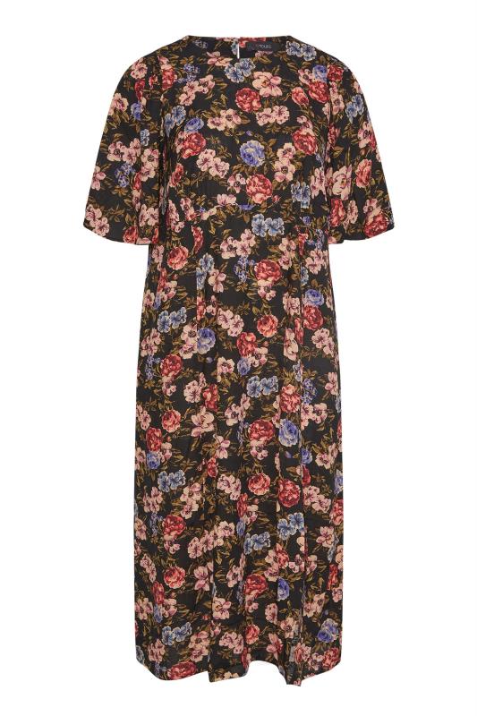 Plus Size Black Floral Print Side Split Midi Dress | Yours Clothing 6