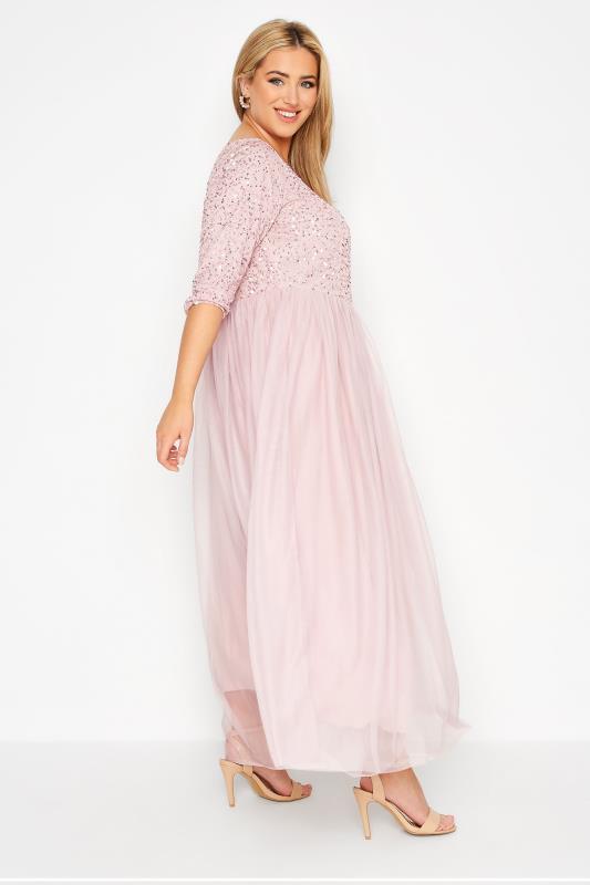 LUXE Plus Size Pink Sequin Hand Embellished Maxi Dress | Yours Clothing  3