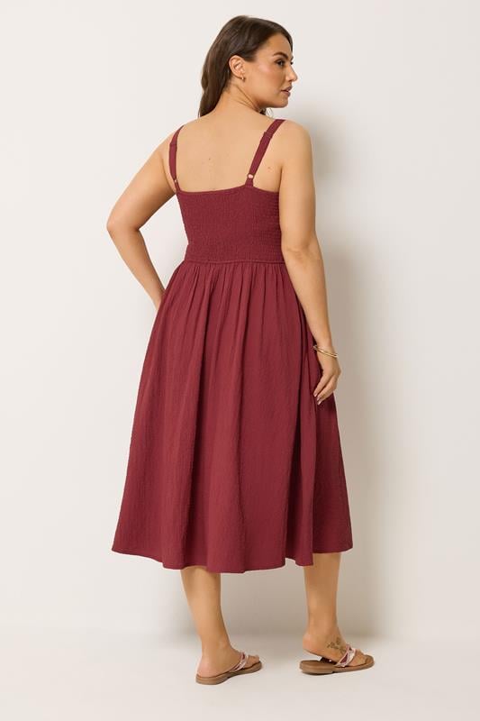 YOURS Plus Size Red Shirred Sundress | Yours Clothing