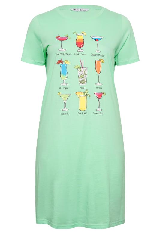 YOURS Curve Plus Size Green Cocktail Print Nightdress | Yours Clothing  5