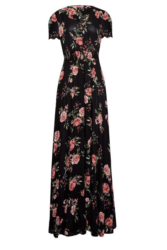 LTS Tall Women's Black Floral Print Shirred Waist Maxi Dress | Long Tall Sally 6