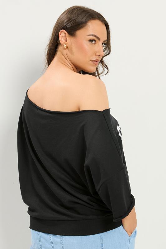 YOURS Plus Size Black 'Malibu' Off Shoulder Sweatshirt | Yours Clothing 2