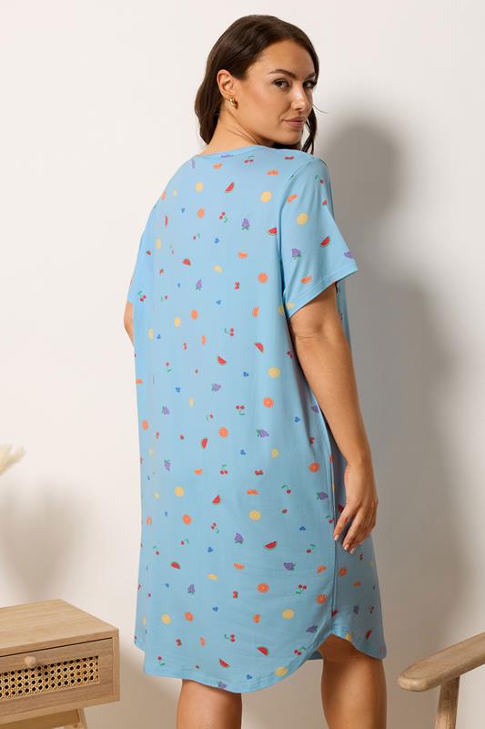 YOURS Plus Size Blue Fruit Print Soft Touch Nightdress | Yours Clothing 2