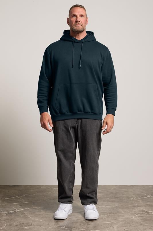 JACK & JONES Big & Tall Navy Blue Plain Hoodie | BadRhino 1