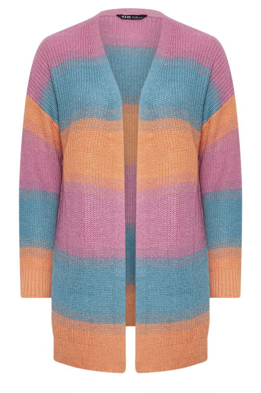 YOURS Plus Size Pink & Blue Ombre Stripe Knitted Cardigan | Yours Clothing 5
