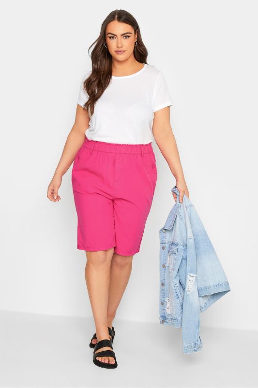 YOURS Curve Plus Size Hot Pink Cotton Shorts | Yours Clothing  2