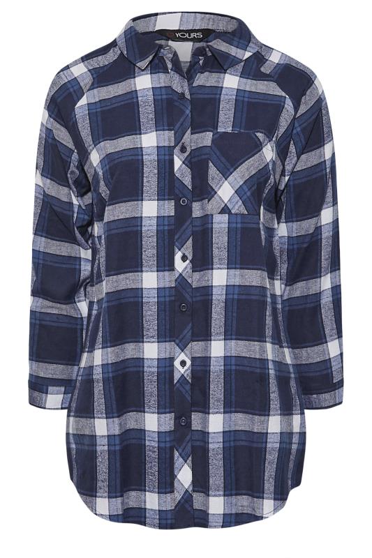 Plus Size Navy Blue Check Brushed Raglan Shirt | Yours Clothing 6