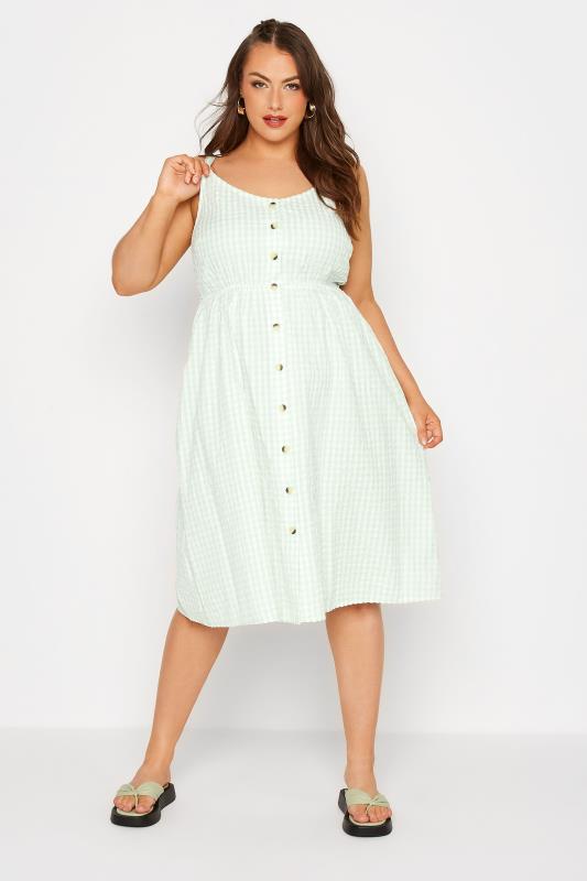 Plus Size  LIMITED COLLECTION Curve Green Gingham Button Front Sundress