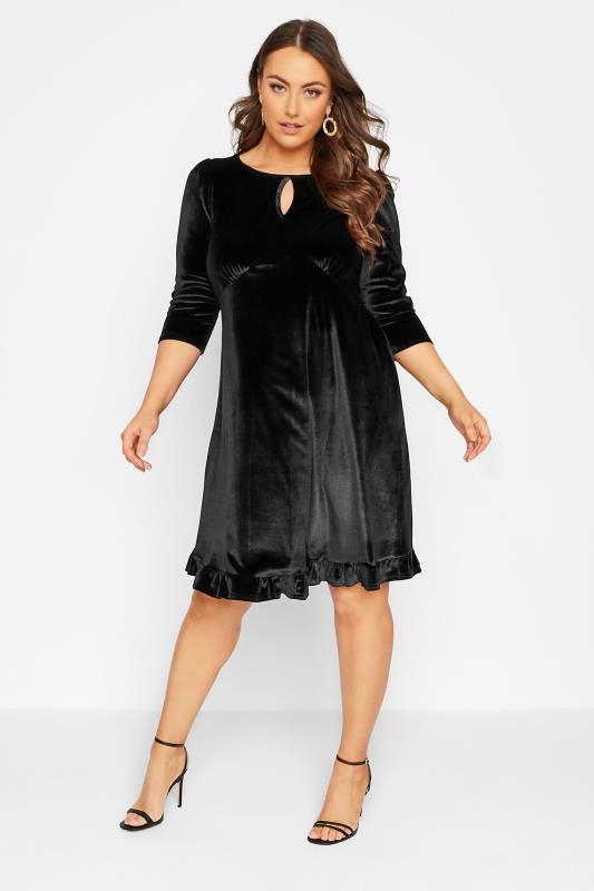 Curve Plus Size Womens Black Keyhole Velvet Midi Dress | Yours Clothing 2