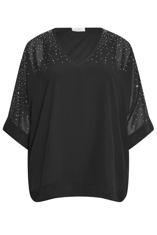 YOURS LONDON Plus Size Black Diamante Embellished Cape Top | Yours Clothing 6